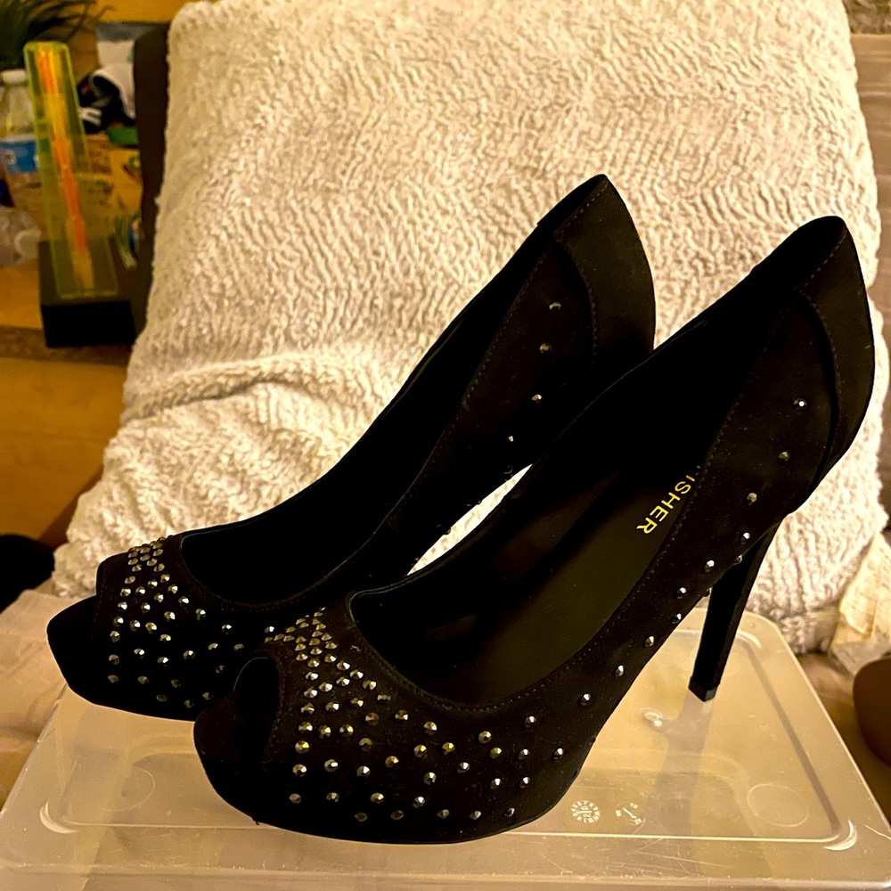 Marc Fisher black peep toe stud heels